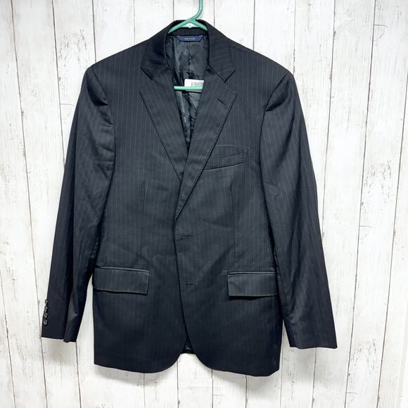 Brooks Brothers Suit Jacket Mens Size 40R Black Single Breasted Striped - Picture 1 of 7
